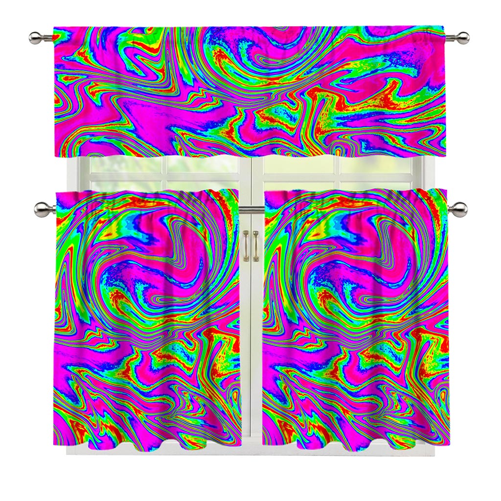 Abstract Psychedelic Liquid Trippy Print 3 Piece Kitchen Curtains