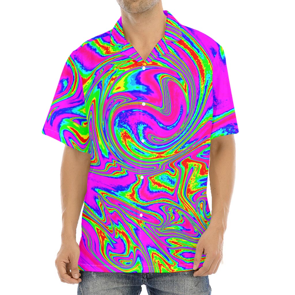 Abstract Psychedelic Liquid Trippy Print Aloha Shirt