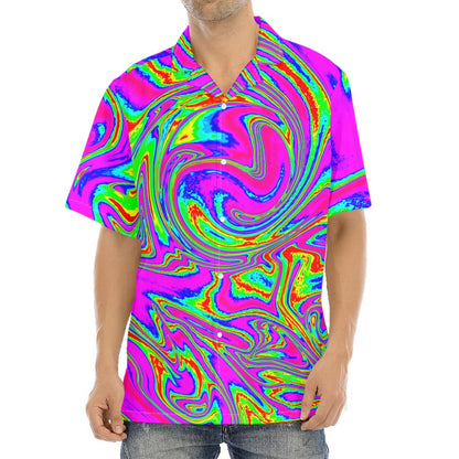 Abstract Psychedelic Liquid Trippy Print Aloha Shirt