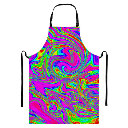 Abstract Psychedelic Liquid Trippy Print Bib Apron With Pocket