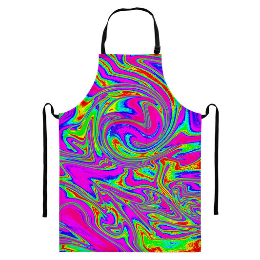 Abstract Psychedelic Liquid Trippy Print Bib Apron With Pocket