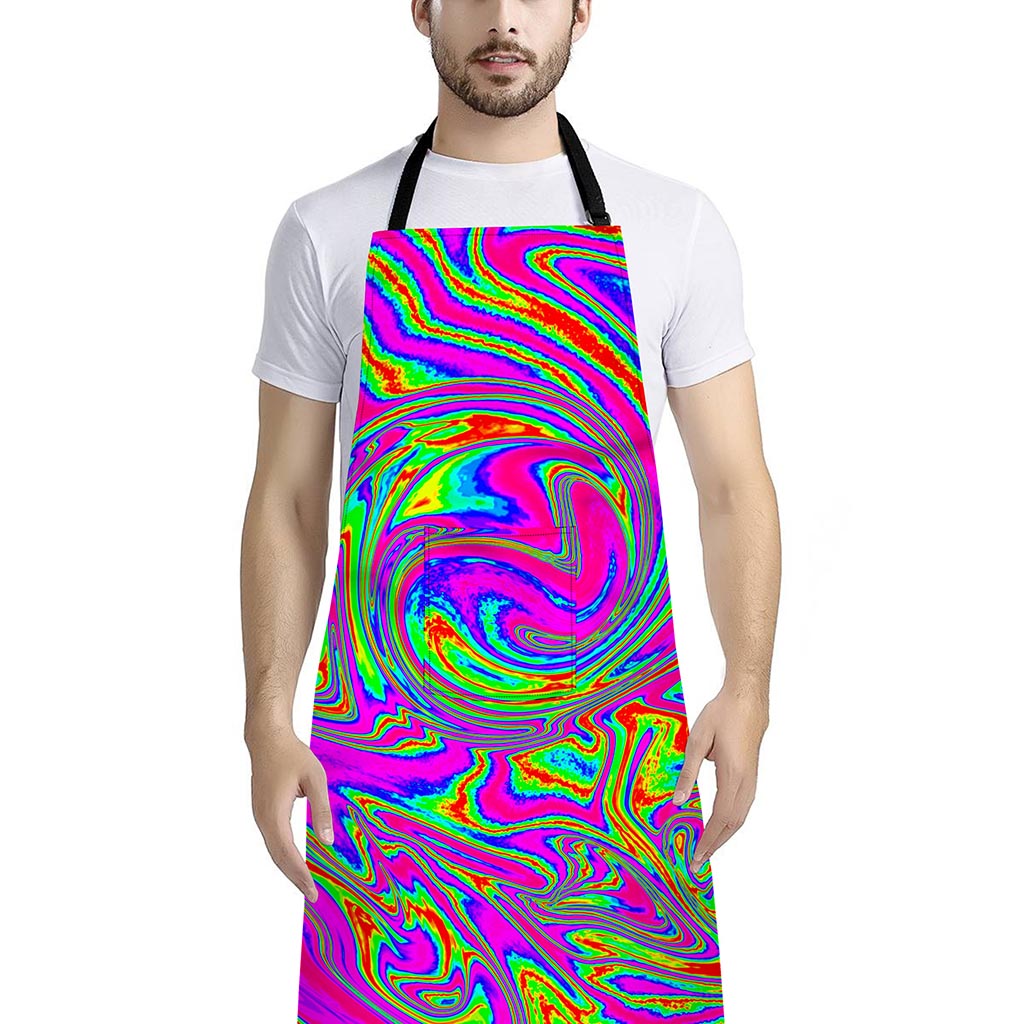 Abstract Psychedelic Liquid Trippy Print Bib Apron With Pocket