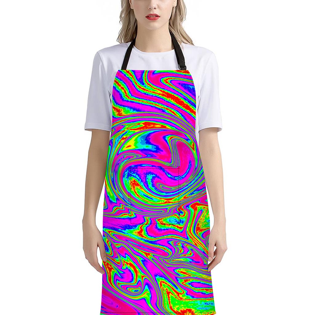 Abstract Psychedelic Liquid Trippy Print Bib Apron With Pocket