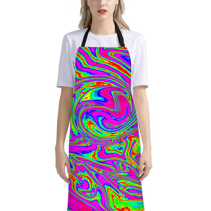 Abstract Psychedelic Liquid Trippy Print Bib Apron With Pocket