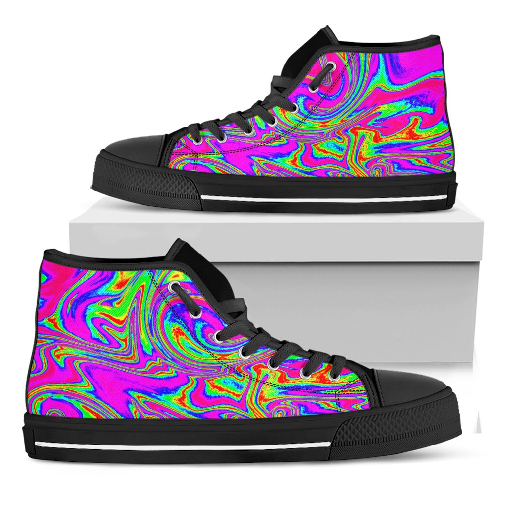 Abstract Psychedelic Liquid Trippy Print Black High Top Sneakers