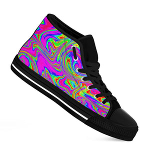 Abstract Psychedelic Liquid Trippy Print Black High Top Sneakers