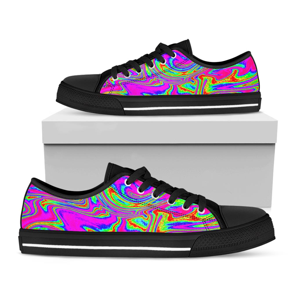 Abstract Psychedelic Liquid Trippy Print Black Low Top Sneakers