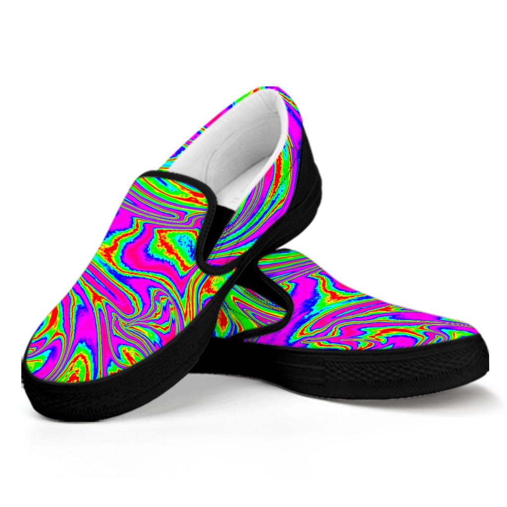 Abstract Psychedelic Liquid Trippy Print Black Slip On Sneakers