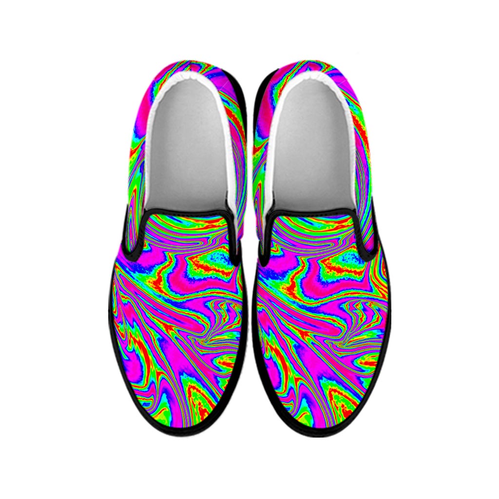 Abstract Psychedelic Liquid Trippy Print Black Slip On Sneakers