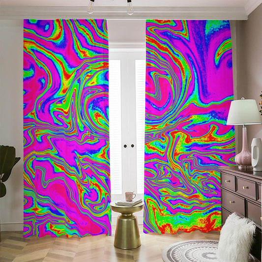 Abstract Psychedelic Liquid Trippy Print Blackout Pencil Pleat Curtains