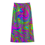 Abstract Psychedelic Liquid Trippy Print Cotton Front Slit Maxi Skirt