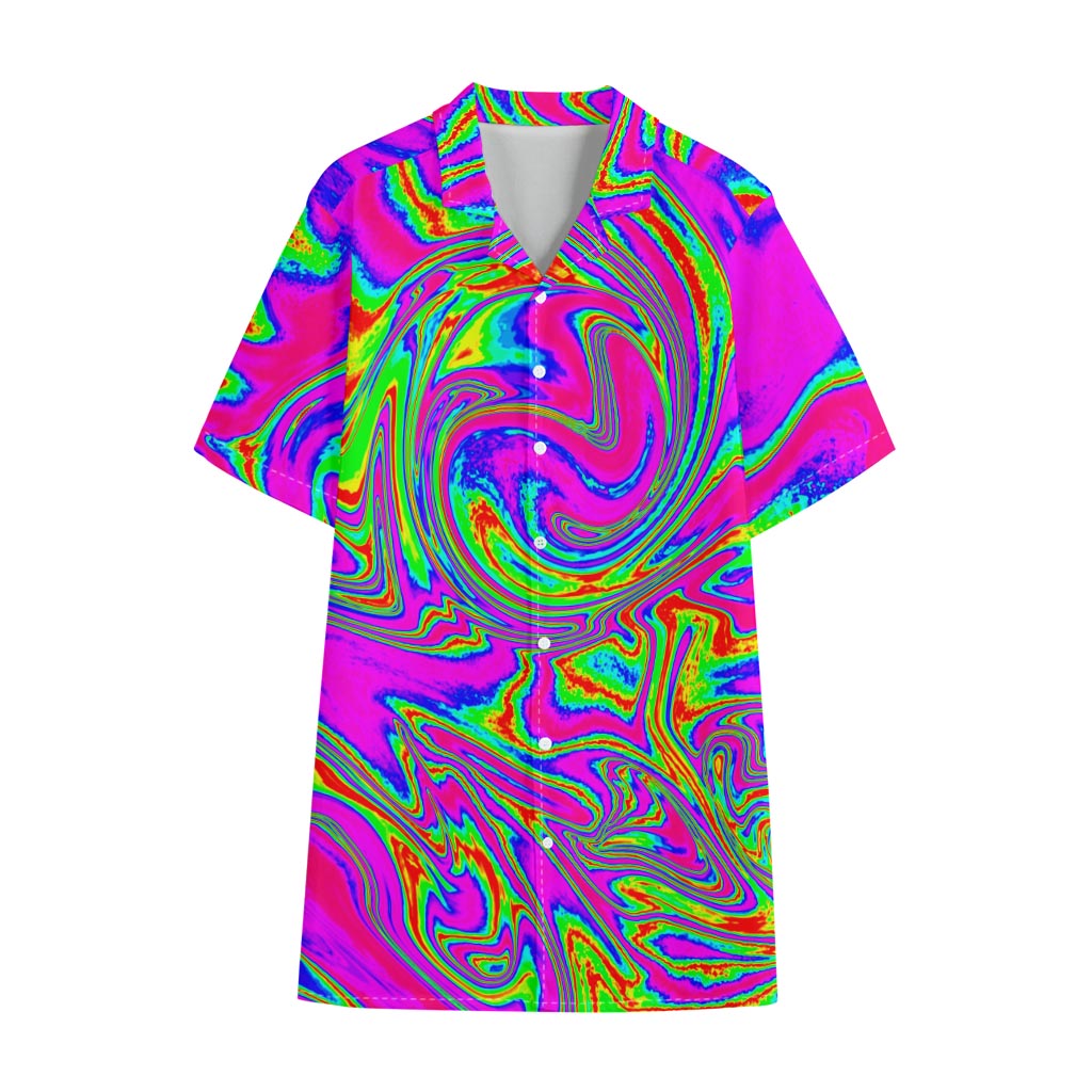 Abstract Psychedelic Liquid Trippy Print Cotton Hawaiian Shirt