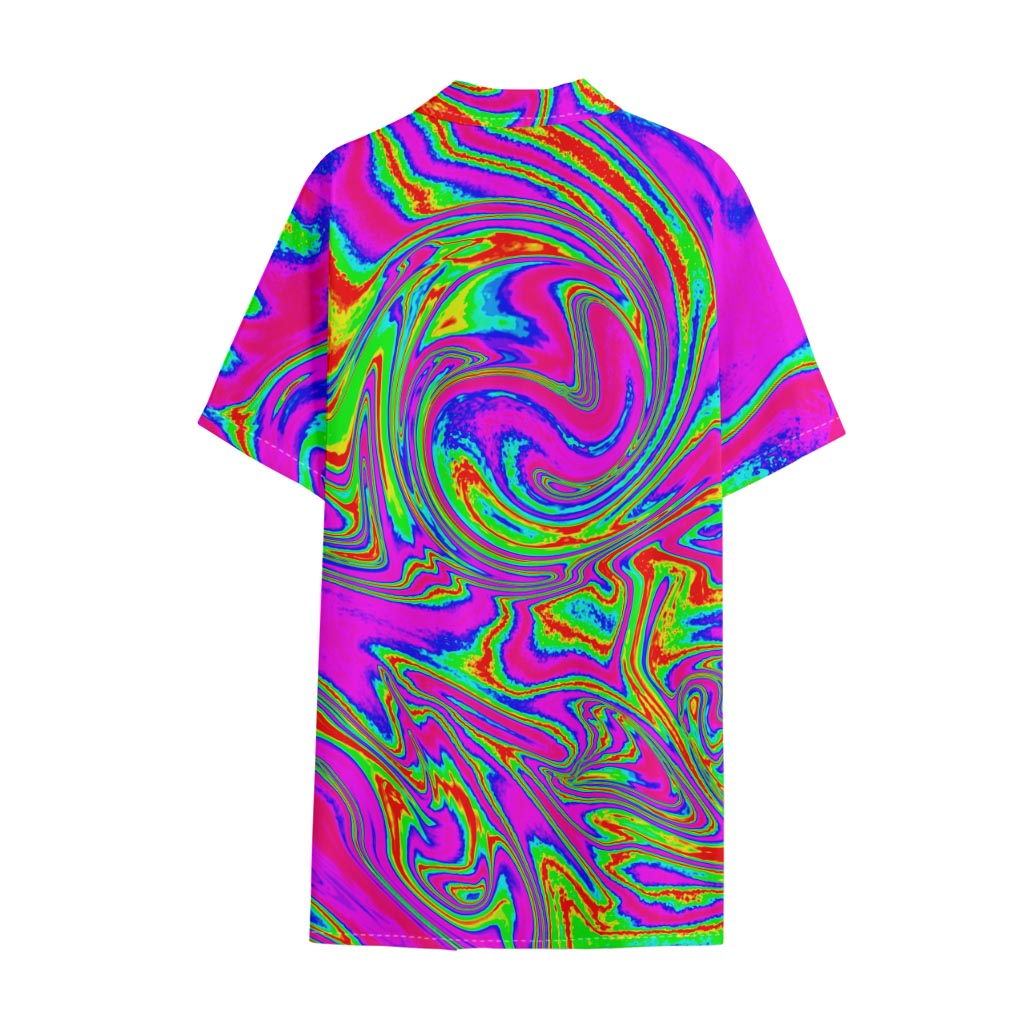 Abstract Psychedelic Liquid Trippy Print Cotton Hawaiian Shirt