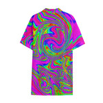 Abstract Psychedelic Liquid Trippy Print Cotton Hawaiian Shirt
