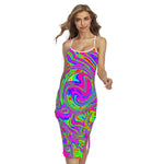 Abstract Psychedelic Liquid Trippy Print Cross Back Cami Dress