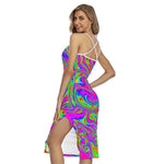 Abstract Psychedelic Liquid Trippy Print Cross Back Cami Dress