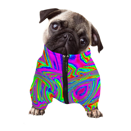 Abstract Psychedelic Liquid Trippy Print Dog Zip Up Jacket