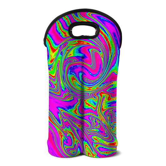 Abstract Psychedelic Liquid Trippy Print Double Neoprene Wine Tote