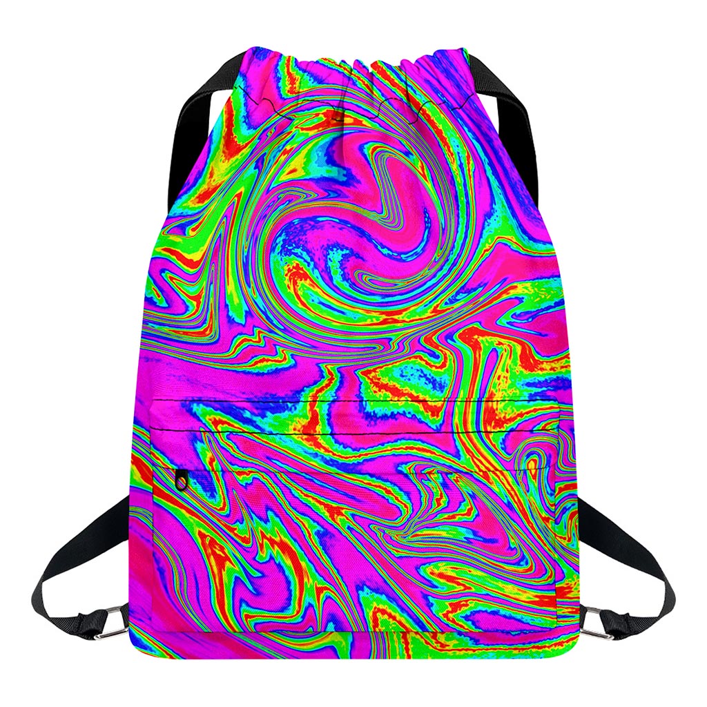 Abstract Psychedelic Liquid Trippy Print Drawstring Backpack