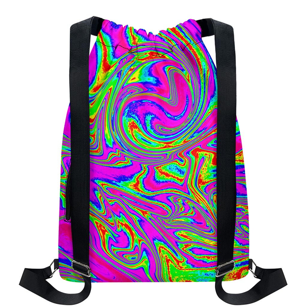 Abstract Psychedelic Liquid Trippy Print Drawstring Backpack