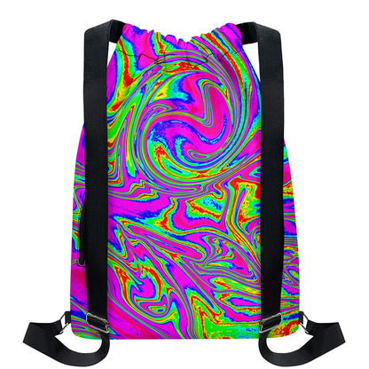 Abstract Psychedelic Liquid Trippy Print Drawstring Backpack