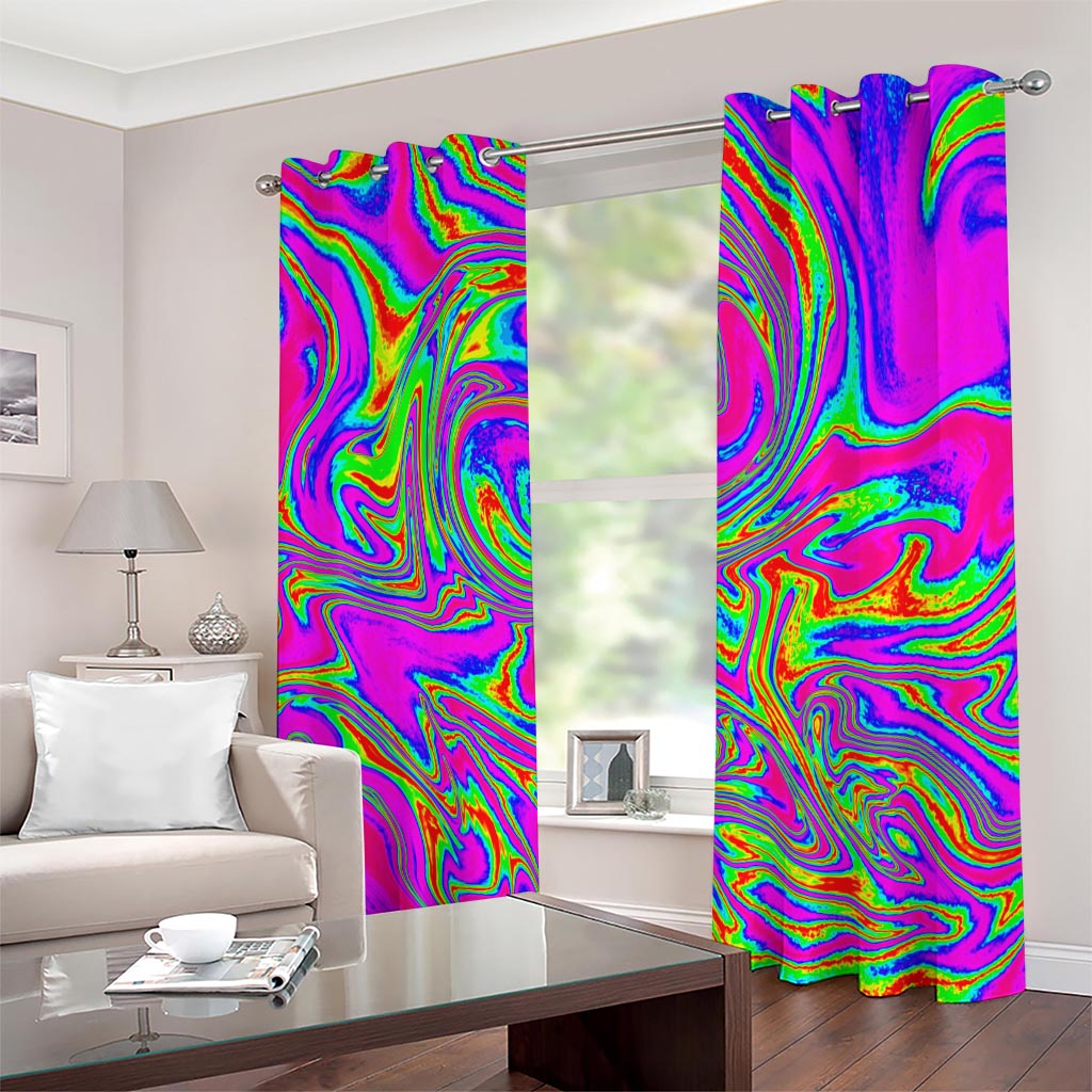Abstract Psychedelic Liquid Trippy Print Extra Wide Grommet Curtains