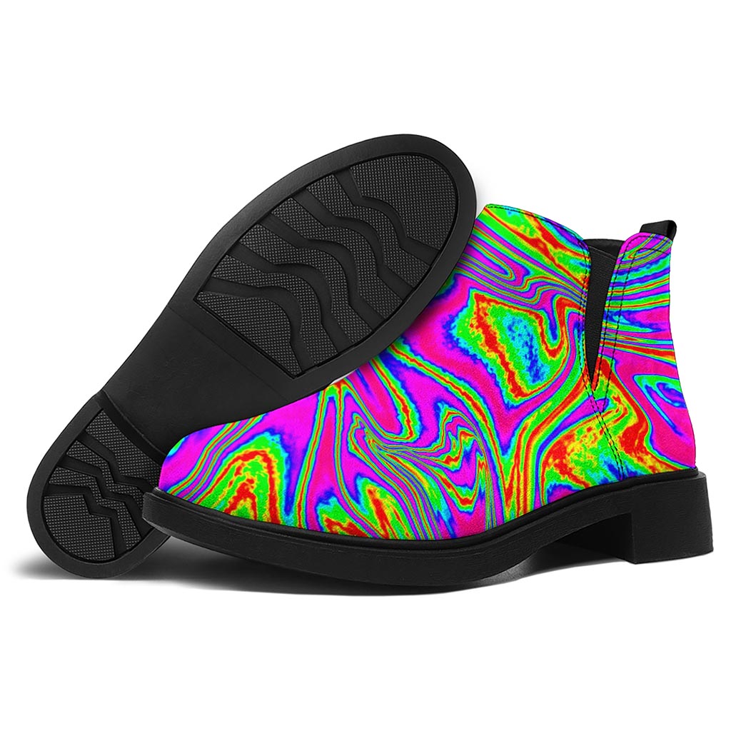 Abstract Psychedelic Liquid Trippy Print Flat Ankle Boots