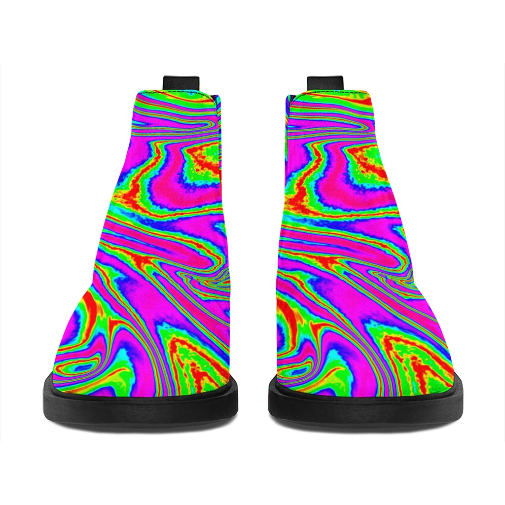 Abstract Psychedelic Liquid Trippy Print Flat Ankle Boots