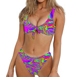 Abstract Psychedelic Liquid Trippy Print Front Bow Tie Bikini