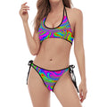 Abstract Psychedelic Liquid Trippy Print Halter Scoop Tie Side Bikini