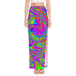 Abstract Psychedelic Liquid Trippy Print High Slit Maxi Skirt