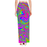 Abstract Psychedelic Liquid Trippy Print High Slit Maxi Skirt
