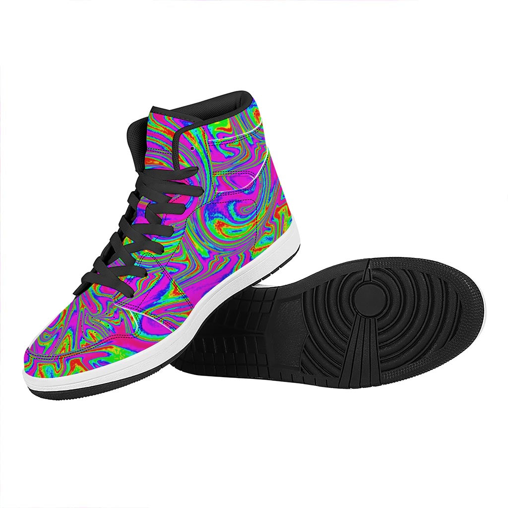 Abstract Psychedelic Liquid Trippy Print High Top Leather Sneakers