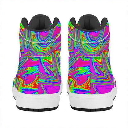 Abstract Psychedelic Liquid Trippy Print High Top Leather Sneakers