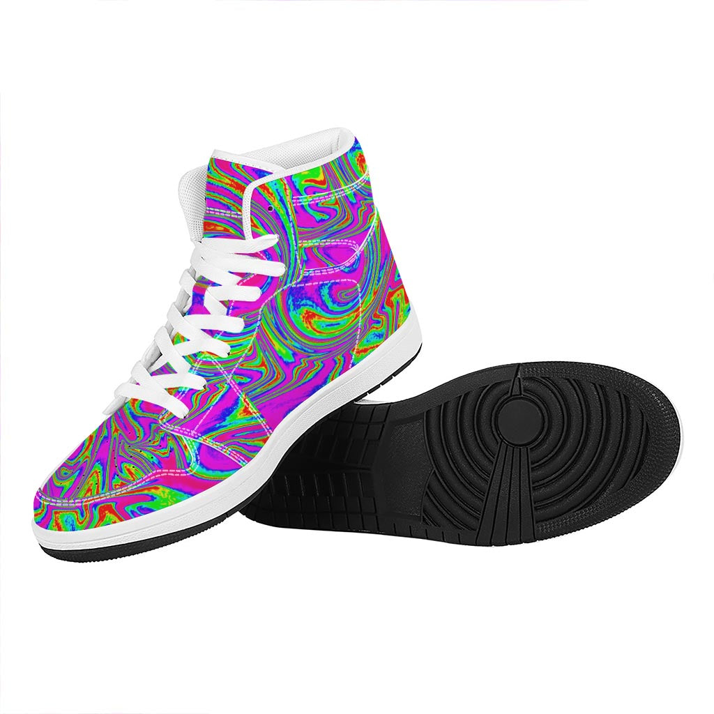Abstract Psychedelic Liquid Trippy Print High Top Leather Sneakers
