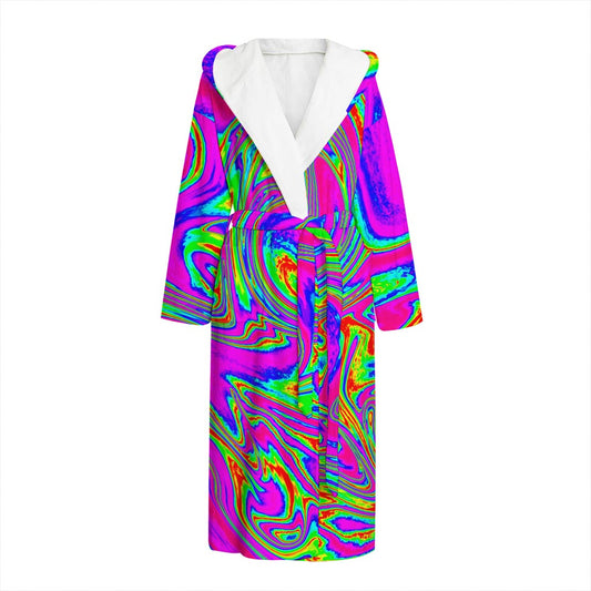 Abstract Psychedelic Liquid Trippy Print Hooded Bathrobe