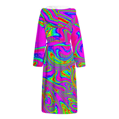 Abstract Psychedelic Liquid Trippy Print Hooded Bathrobe