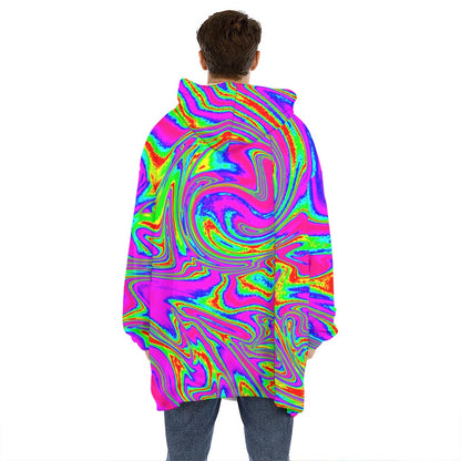 Abstract Psychedelic Liquid Trippy Print Hoodie Blanket