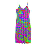 Abstract Psychedelic Liquid Trippy Print Jersey Midi Cami Dress