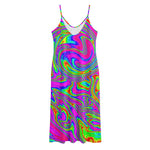 Abstract Psychedelic Liquid Trippy Print Jersey Midi Cami Dress