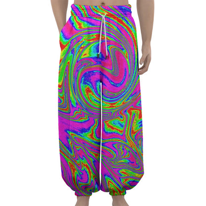 Abstract Psychedelic Liquid Trippy Print Lantern Pants