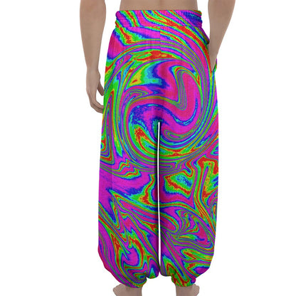 Abstract Psychedelic Liquid Trippy Print Lantern Pants