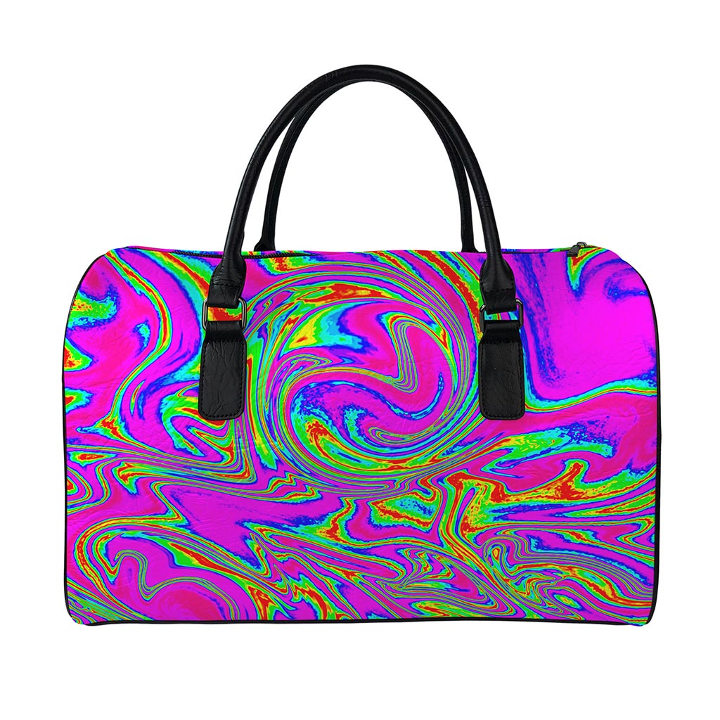 Abstract Psychedelic Liquid Trippy Print Leather Duffle Bag