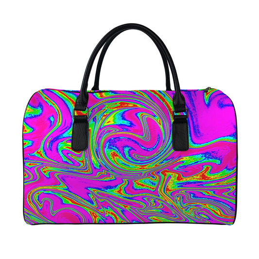 Abstract Psychedelic Liquid Trippy Print Leather Duffle Bag