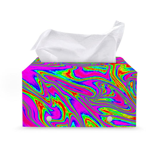 Abstract Psychedelic Liquid Trippy Print Leather Tissue Box Cover
