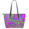 Abstract Psychedelic Liquid Trippy Print Leather Tote Bag With Zipper
