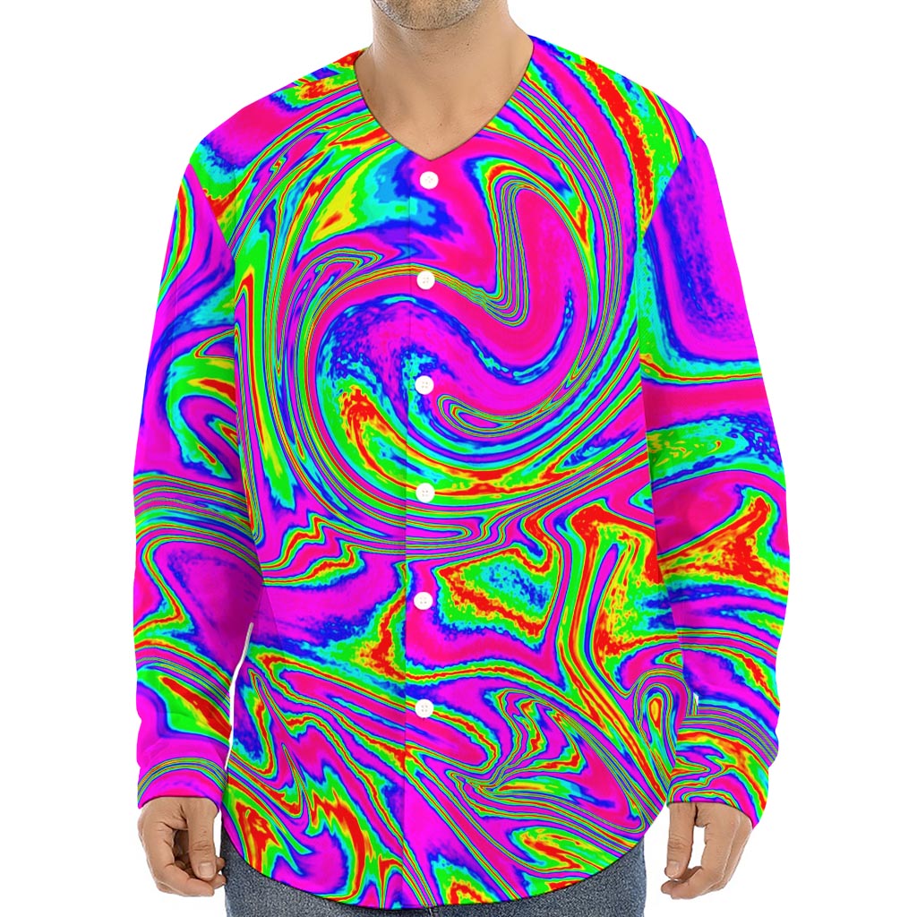 Abstract Psychedelic Liquid Trippy Print Long Sleeve Baseball Jersey