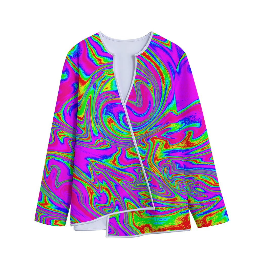 Abstract Psychedelic Liquid Trippy Print Long Sleeve Short Coat
