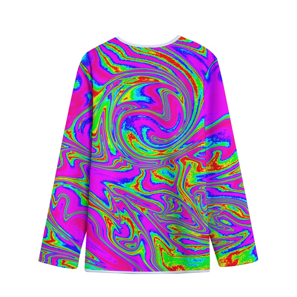 Abstract Psychedelic Liquid Trippy Print Long Sleeve Short Coat