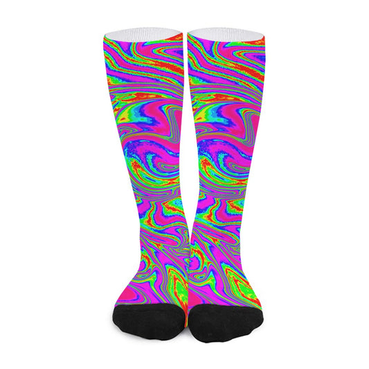 Abstract Psychedelic Liquid Trippy Print Long Socks